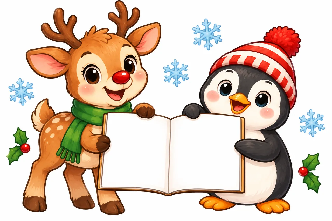 Flocon le renne et Pingo le pingouin, les compagnons du livret de Noël